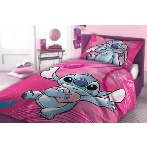 Pościel bawełniana dla dzieci 140x200 Lilo & Stitch, różowa, dla dziewczynki