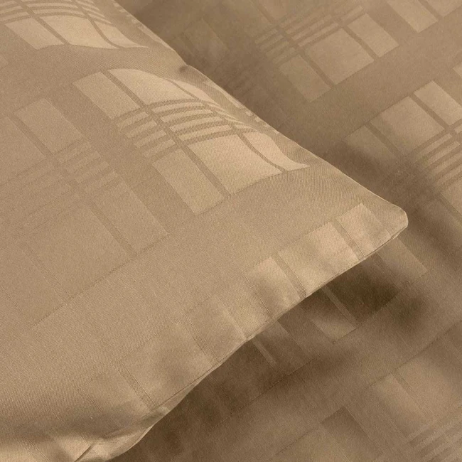 Pościel satyna bawełniana 140x200 Exclusive Marsela Light Brown, brązowa w kratkę