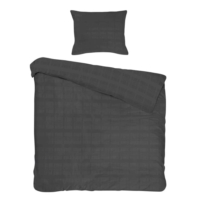 Pościel satyna bawełniana 140x200 Exclusive Marsela Anthracite, ciemno szara w kratkę