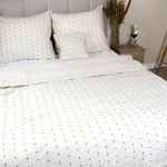 Pościel bawełniana 160x200 Point Standard w kropki, kremowa