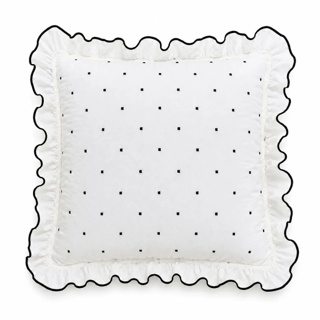  Poszewki bawełniane Point Exclusive Snow White 2x 40x40 cm z falbanką, czarnym obszyciem i wzorem w kropki 