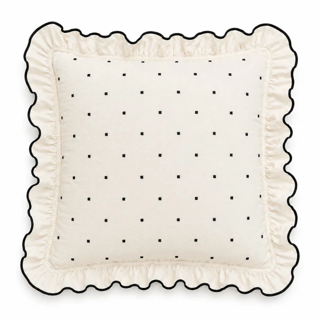  Poszewki bawełniane Point Exclusive Natural 2x 40x40 cm z falbanką, czarnym obszyciem i wzorem w kropki 
