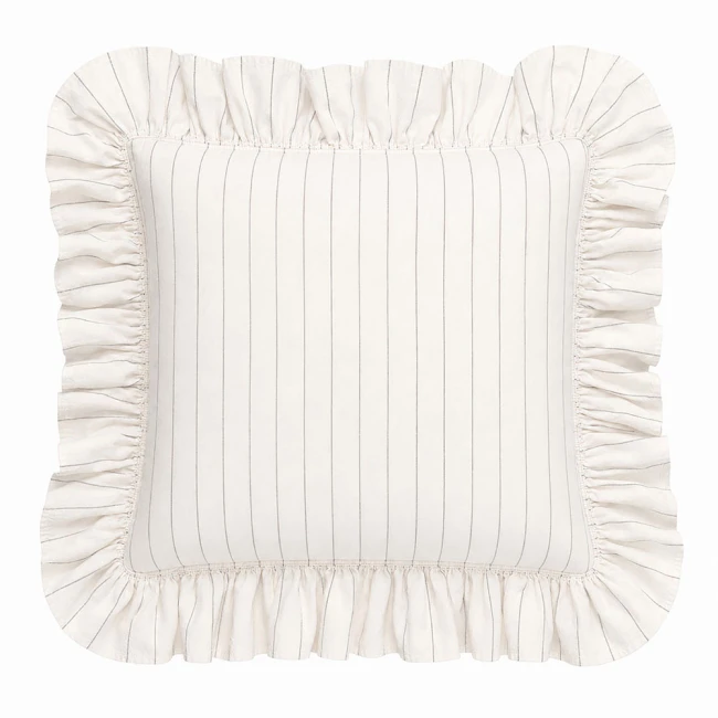  Poszewki bawełniane Leila Natural 2x 40x40 cm w kolorze ecru, z falbanką i wzorem w cienkie paski. Komplet z 100% bawełny 