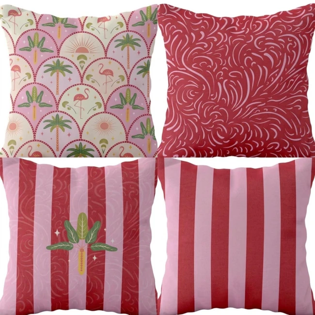 Poszewka dekoracyjna 43x43 czerwona, w ornament
