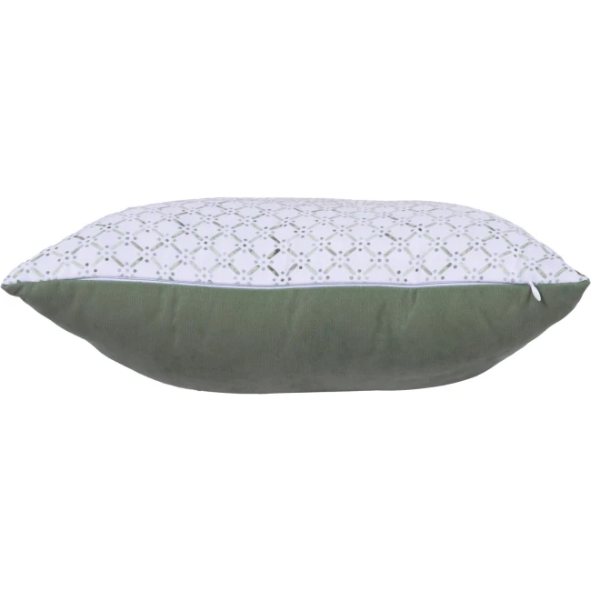 Poszewka dekoracyjna 43x43 biała, w zielony ornament