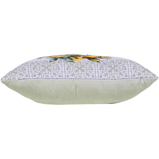 Poszewka dekoracyjna 43x43 biała, w zielony ornament i cytryny