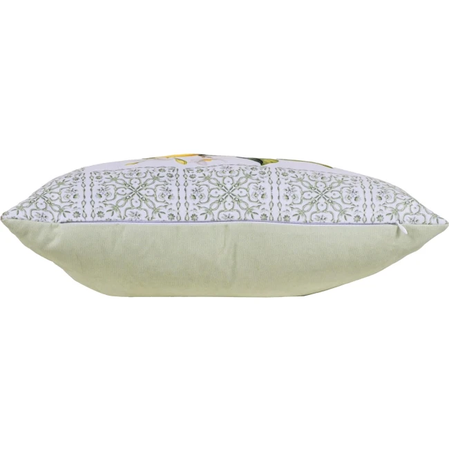Poszewka dekoracyjna 43x43 biała, w zielony ornament i cytryny