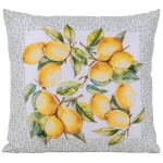 Poszewka dekoracyjna 43x43 biała, w zielony ornament i żółte cytryny