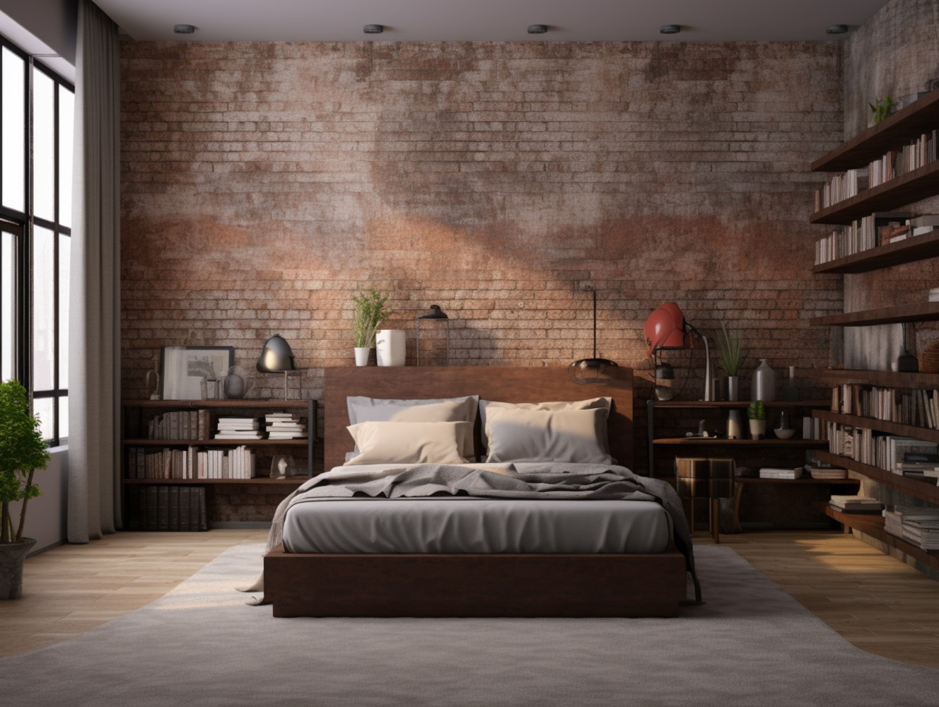 loft ciemna sypialnia