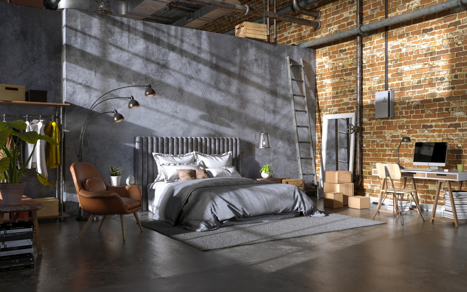 sypialnia loft posciel