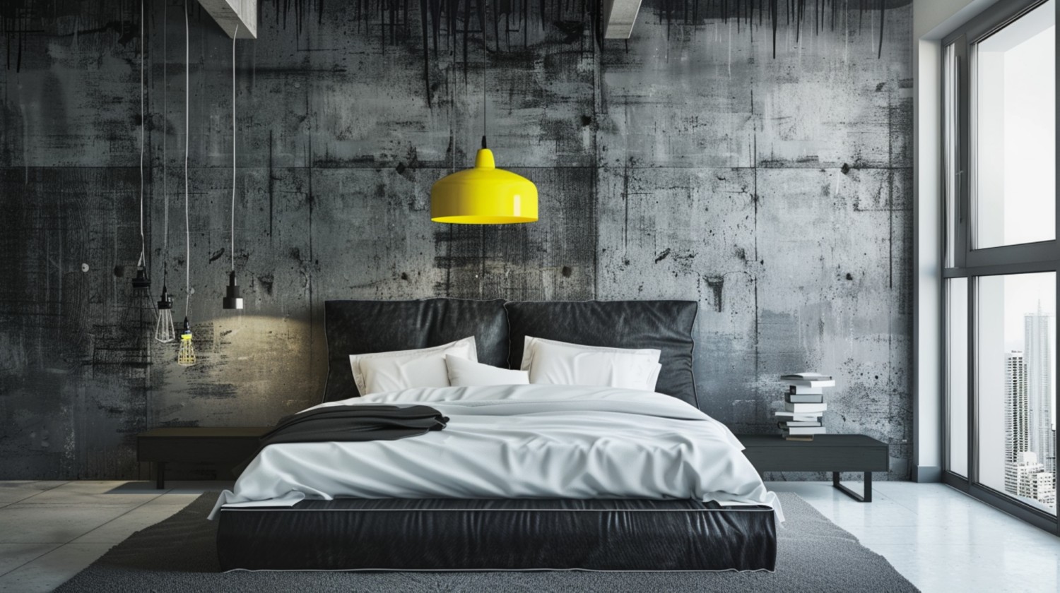 sypialnia loft betonowa