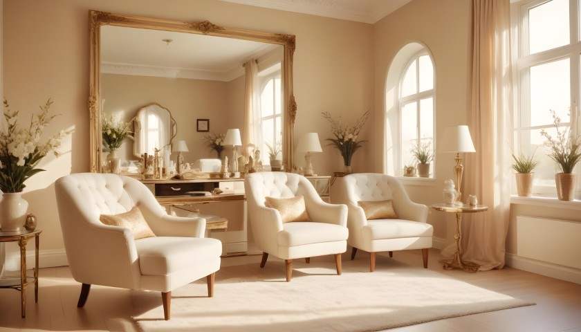 bezowy salon glamour